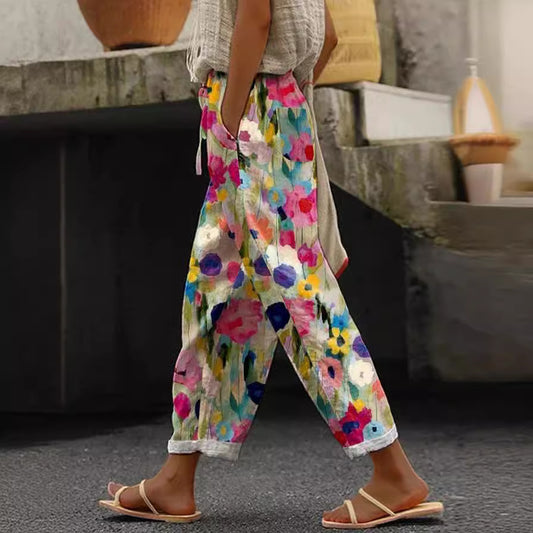 Trending Now at Buy Center: Feminine Digital Printed Minimalist Rolled Edge Casual Pants