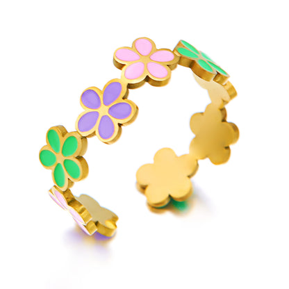 Buy Center Prestige-Women's Stainless Steel Ring Sweet Colorful Flowers Openings Adjustable 7 Flowers