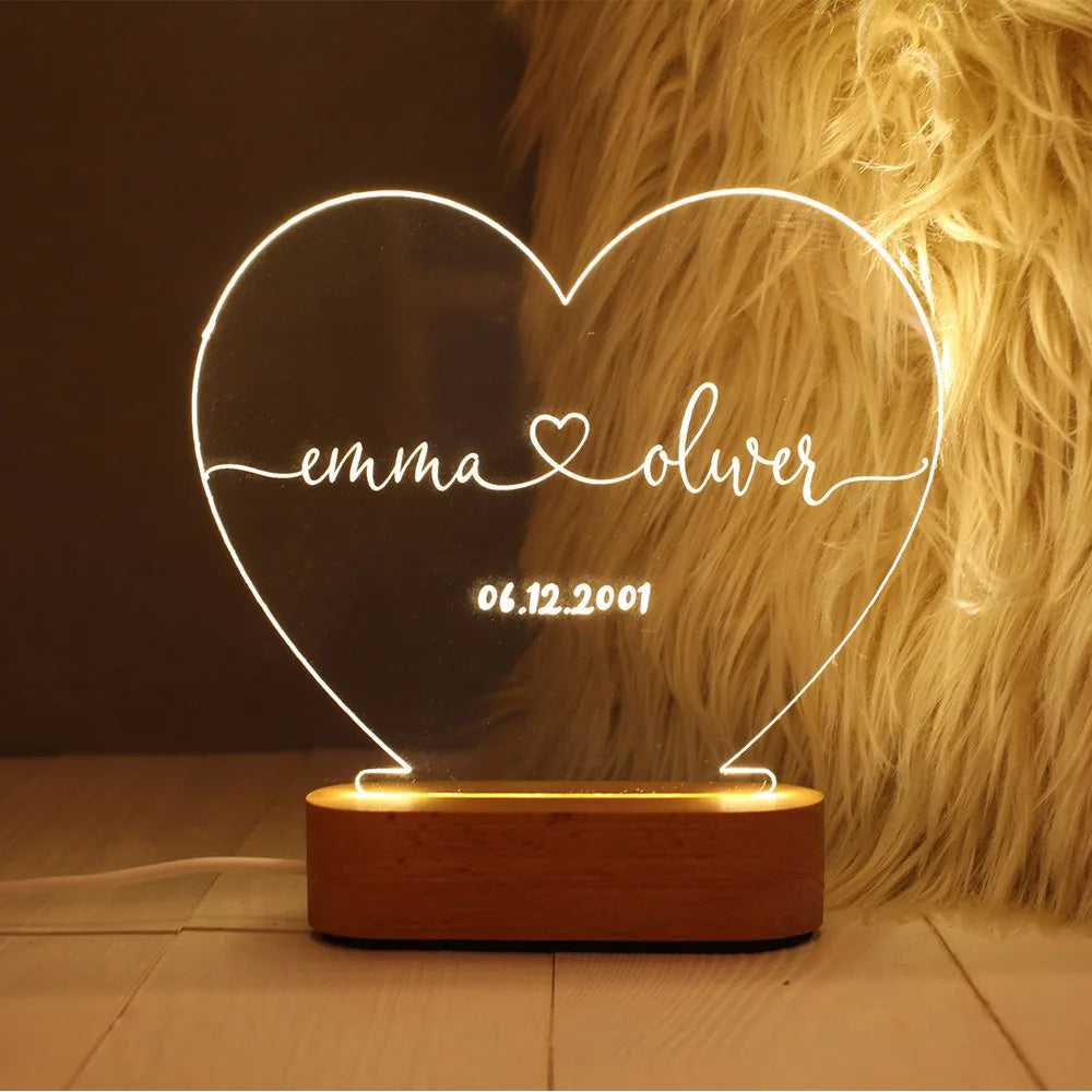 Trending Now at Buy Center: Custom Night Light As Valentines Day Anniversary Romantic For Bedroom Night Lamp Couple For Him Names And Date Engagement Gift