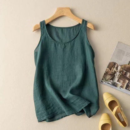 New at Buy Center: Artistic Retro Loose Solid Color Cotton Linen Vest Women's Top