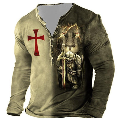 Camiseta medieval de manga larga para hombre con estampado digital europeo y americano