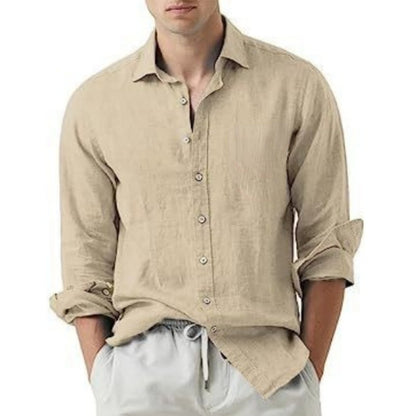 Hot New Items at Buy Center: Cotton And Linen Solid Color Youth Casual Cotton And Linen Lightweight Breathable Men's Shirt Khaki