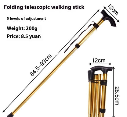 Newly Released at Buy Center: Thickened Aluminum Alloy Stretchable Non-slip Folding Walking Stick For The Elderly Walking Reinforced Adjustable Non-slip Gold