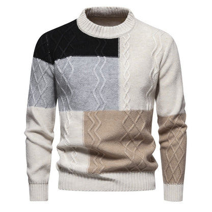 Color-block Crew Neck Knitwear For Men Khaki