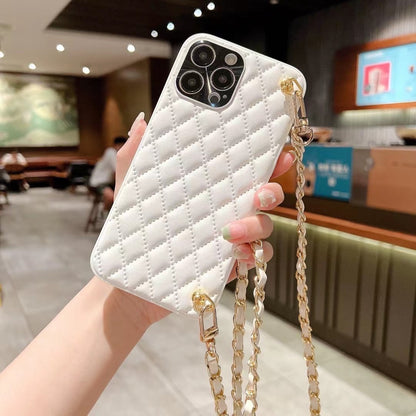 Just Arrived at Buy Center: Phone Case Diamond Plaid Crossbody Protective Sleeve Cream White