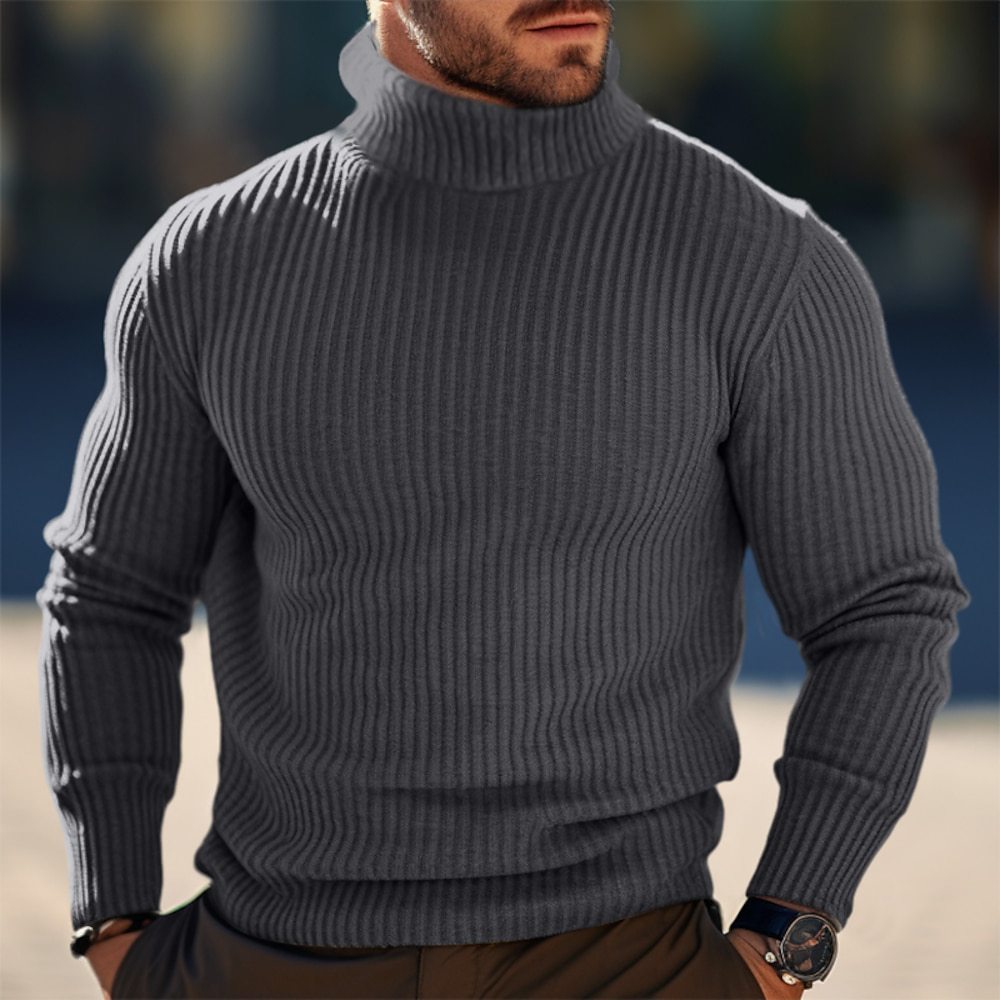 Autumn And Winter Turtleneck Solid Color Striped Sweater Men Buy Center