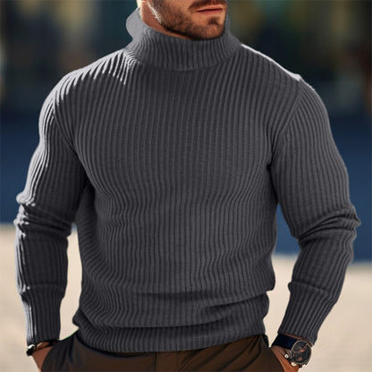 Autumn And Winter Turtleneck Solid Color Striped Sweater Men Buy Center