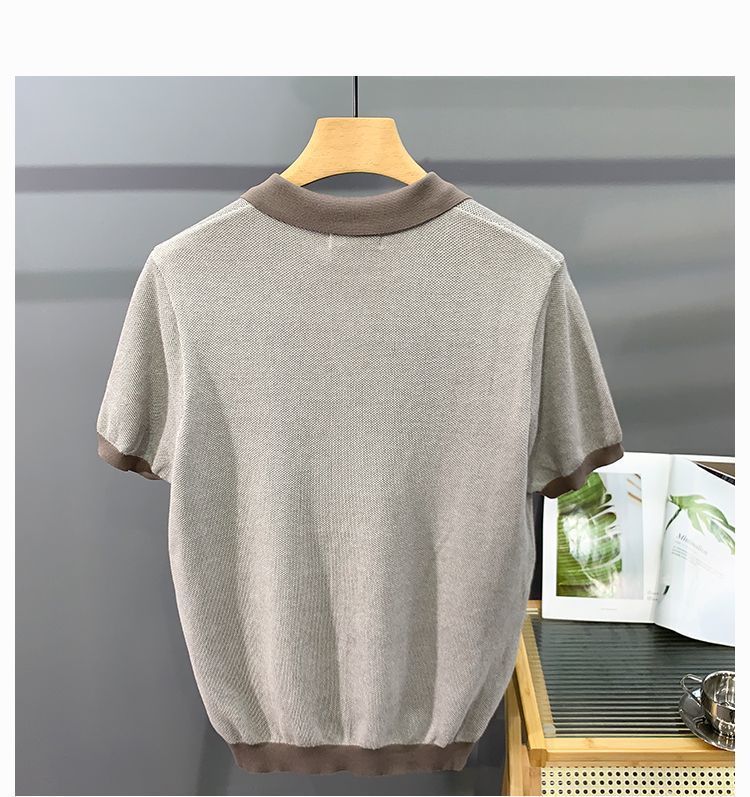 Hot New Items at Buy Center: Men's Ice Silk Knitted Trendy Niche Contrast Color Lapels Short Sleeve