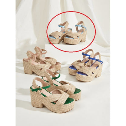 Just Arrived at Buy Center: European And American Platform Wedge Hemp Rope Women's Sandals Light Blue