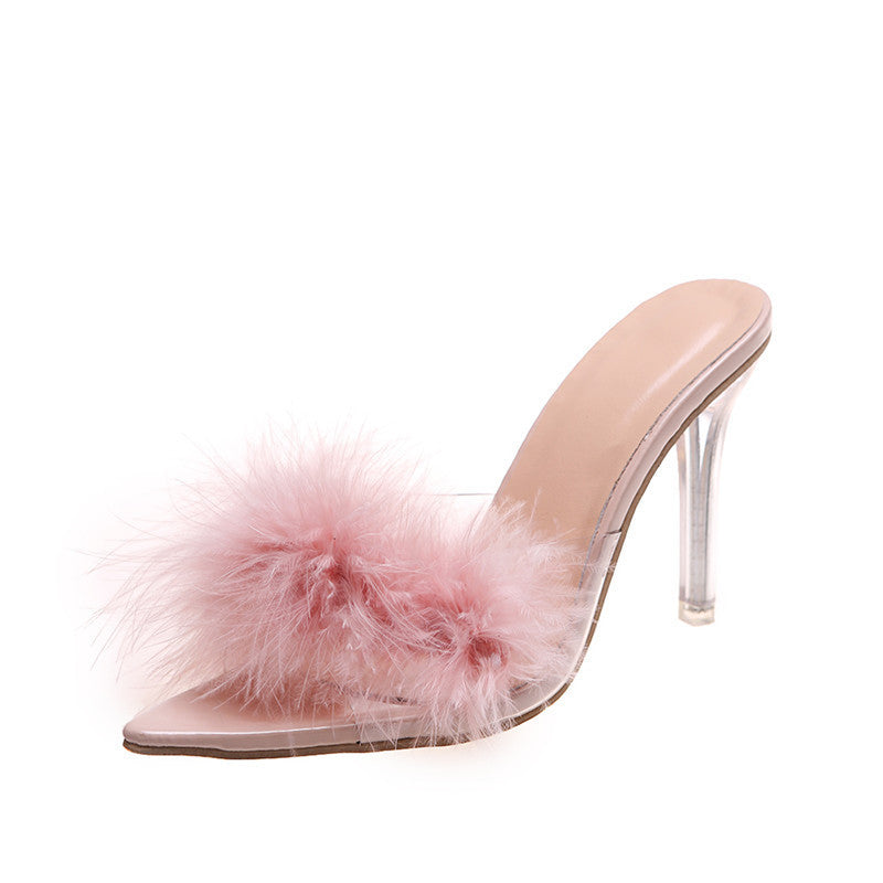 Pointed Toe High Heel Sandals Plus Size Open Toe Furry Stiletto Heel Buy Center