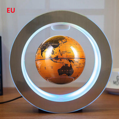 Round LED World Map Floating Globe Magnetic Levitation Light Anti Gravity Magic Yellow English EU