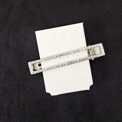 Just Arrived at Buy Center: 8cm Large Rectangular Metal Barrettes Rhinestone Silver Rectangular 8cm