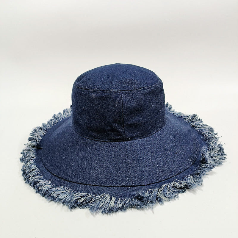 Women's Spring And Summer Retro Big Brim Solid Color Denim Hat Buy Center