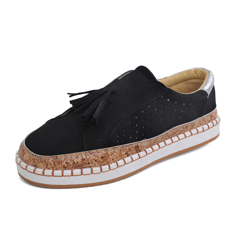 Buy Center Premium Choice-Color Matching Tassel Plus Size Round Head Flat Casual Shoes Female Black