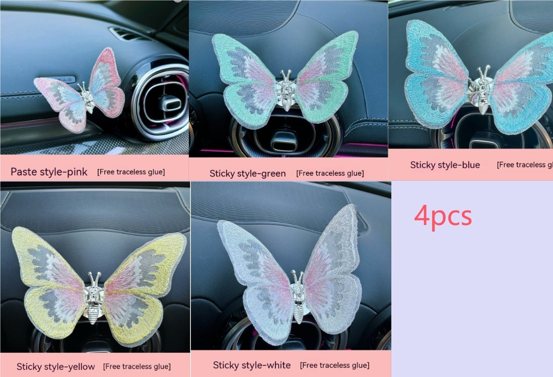 Just Arrived at Buy Center: Moving Embroidery Butterfly Center Console Air Outlet Decoration Healing Series Car Accessories Set Paste 4PCS