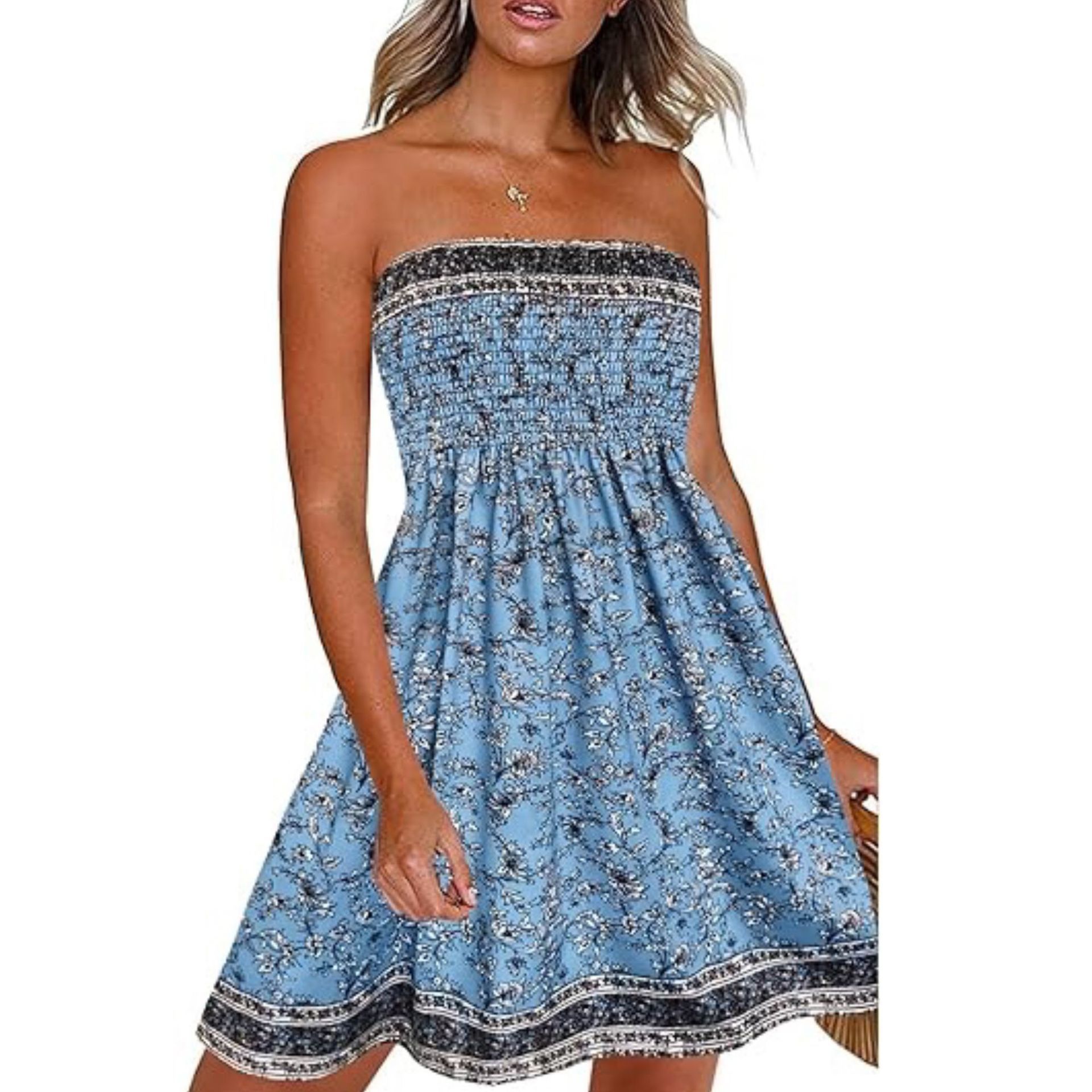 Buy Center Handpicked- Women's Summer Dress Beach Cover-up BkBlueFlower