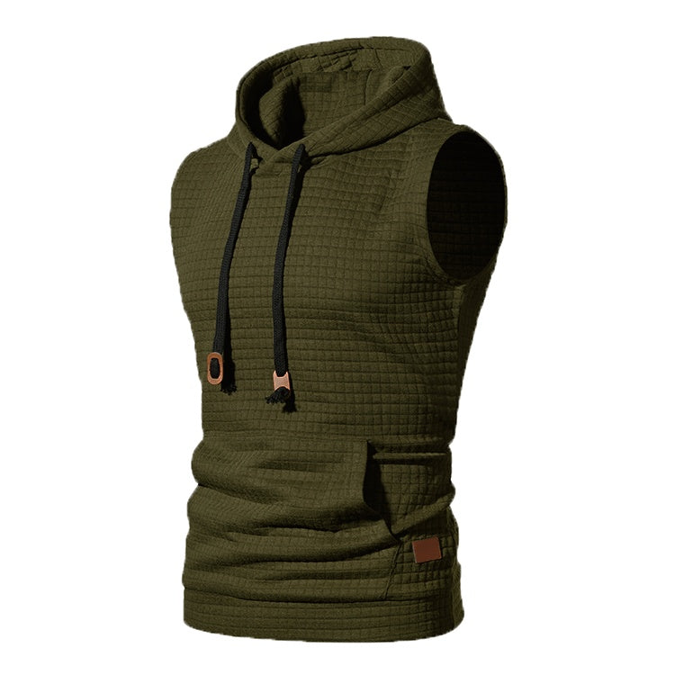 Men's Jacquard Sleeveless Solid Color Knitted Hoodie Buy Center