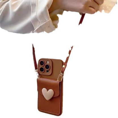 Buy Center Top Rated-Brown Heart Card Holder Leather Phone Cover Oblique