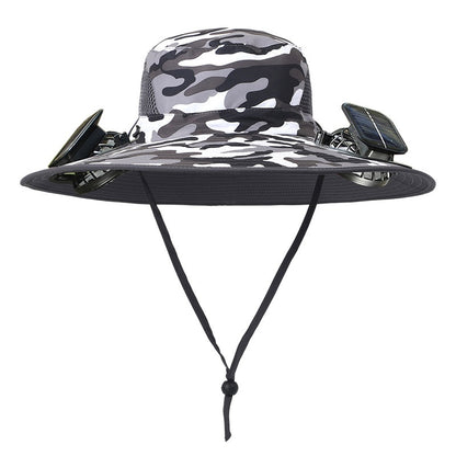 Newly Released at Buy Center: Removable Solar Energy Recharge Fan Embedded Big Brim Hat Camouflage 7 Adjustable