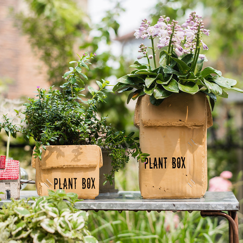 Just Arrived at Buy Center: Cement Brown Paper Box Flowerpot Creative Planting Indoor Balcony