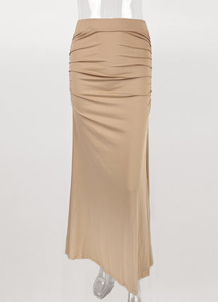 European And American Sexy Slim Hip Pleated Wide Hem Long Dress