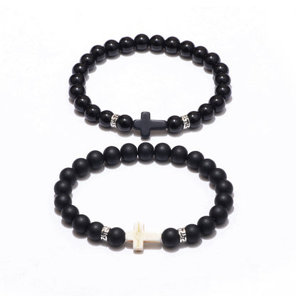 Buy Center Picks-Natural Stone Bracelet Matte Black