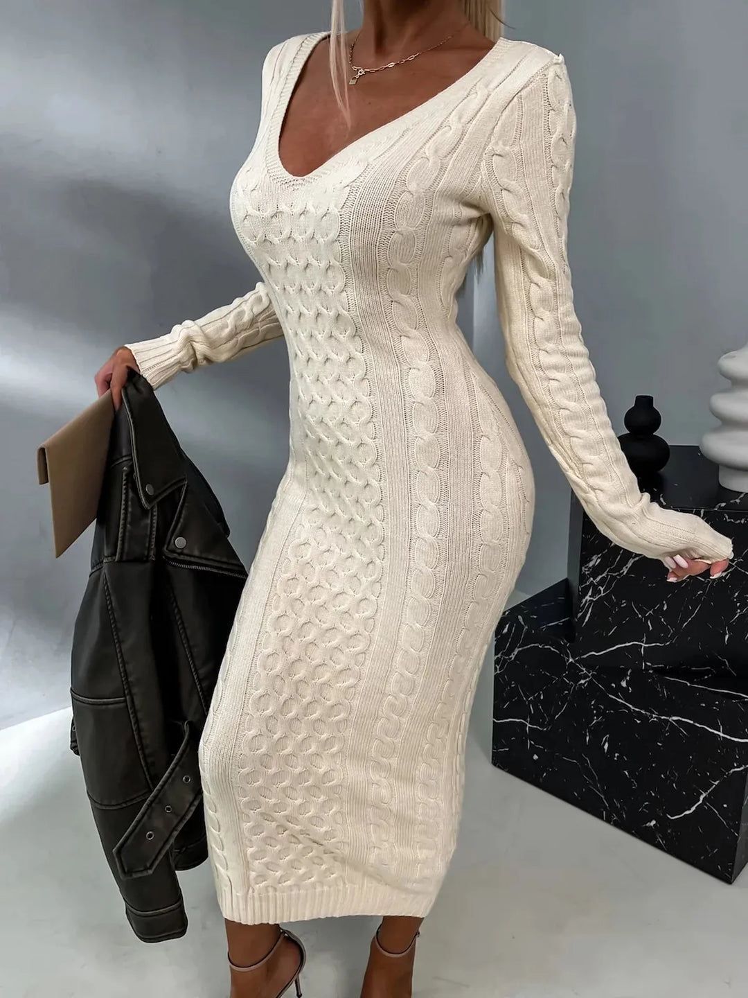 Fresh Arrivals at Buy Center: Casual V-neck Patchwork Lace Sweater Dress