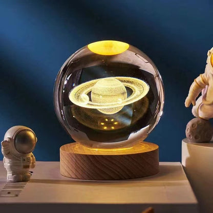 Just Arrived at Buy Center: Crystal Ball 3D Inner Carved Solar System Glowing Night Lights Warm Bedside Light Festival And Kid Gift Night Lamp Saturn