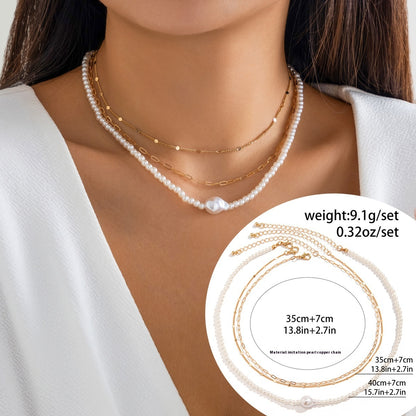 Fresh Arrivals at Buy Center: Women's Simple Slim Chain Multi-layer Imitation Pearl Necklace 04 Gold 4714 See Details