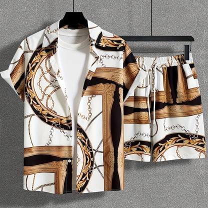 Traje informal para hombre con estampado digital 3D, camisa de manga corta, traje hawaiano