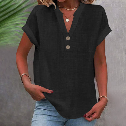 Stand Collar Button Short Sleeve Women's Shirt | Women's Clothing3 | Buy Center