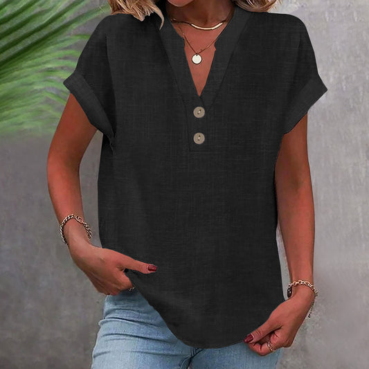 Stand Collar Button Short Sleeve Women's Shirt | Women's Clothing3 | Buy Center