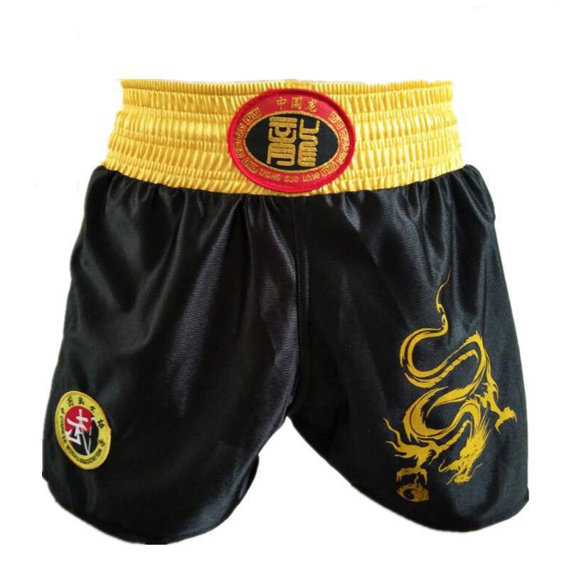 Men's And Women's Red And Black Sanda Shorts Martial Arts Dragon Pattern Boxing Suit