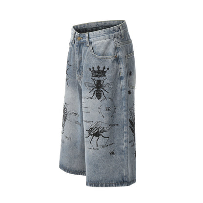 Newly Released at Buy Center: Graffiti Printing Jeans Middle Pants Men