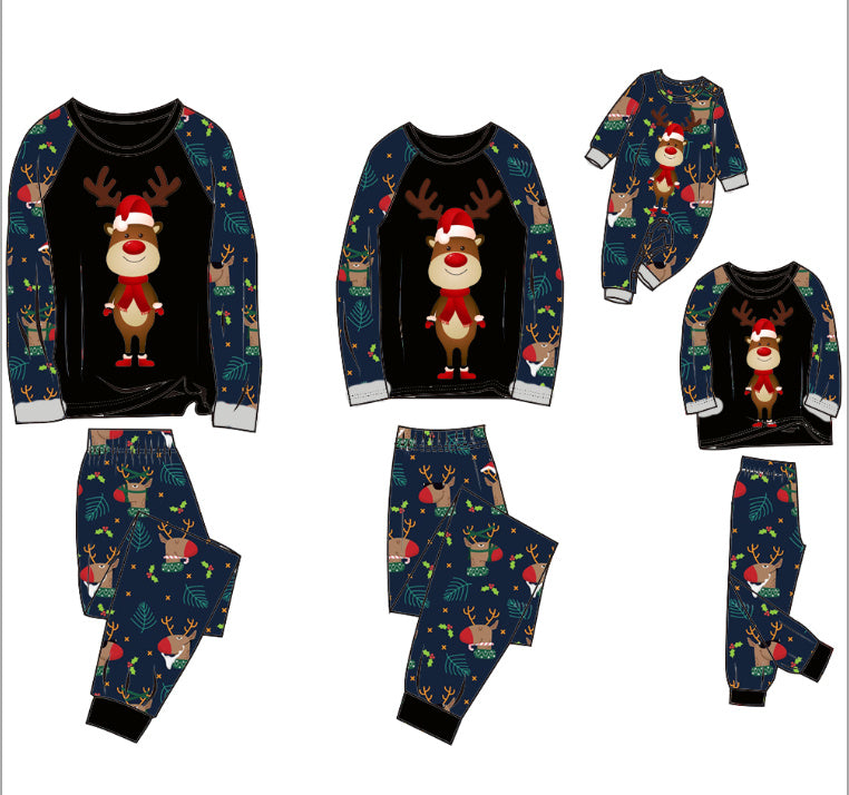 Family Pajamas Suit Baby Christmas Parent-child Pajamas Picture Color Front Black