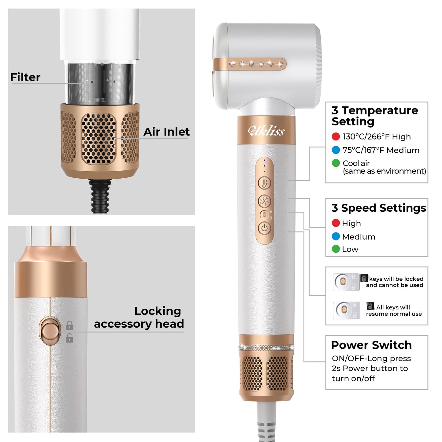 Sèche-cheveux brosse 7 en 1, sèche-cheveux ionique négatif haute vitesse 110 000 tr/min avec concentrateur diffuseur, brosse thermique, lisseur à cheveux, styler magique, outils de coiffure volumisants