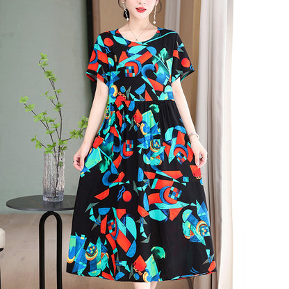 Buy Center Hot Pick-Casual Extra Large Size Cotton Silk Mother Loose Dress Women Blue