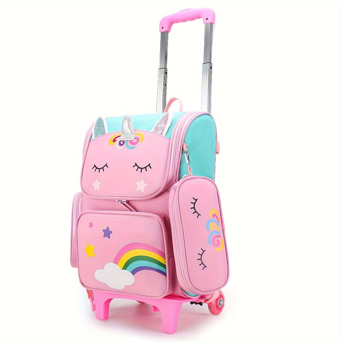 Student Trolley School Bag Girls Large Capacity Dual-Use Two Wheels Trolley Bag Detachable Dual-Use Student School Bag Lightweight To Climb Stairs