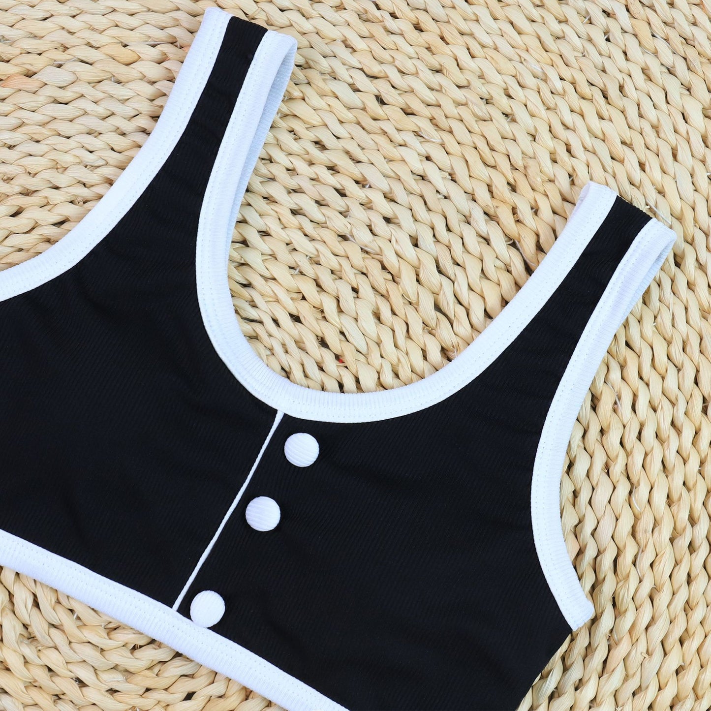 Hot New Items at Buy Center: Sexy Black And White Color Matching High Waist Split Bikini Swimsuit