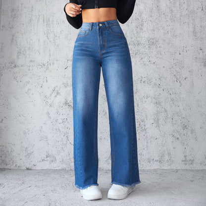 Just Arrived at Buy Center: Fashion Straight Wide Leg Jeans Casual High Waist Non Elastic Women's