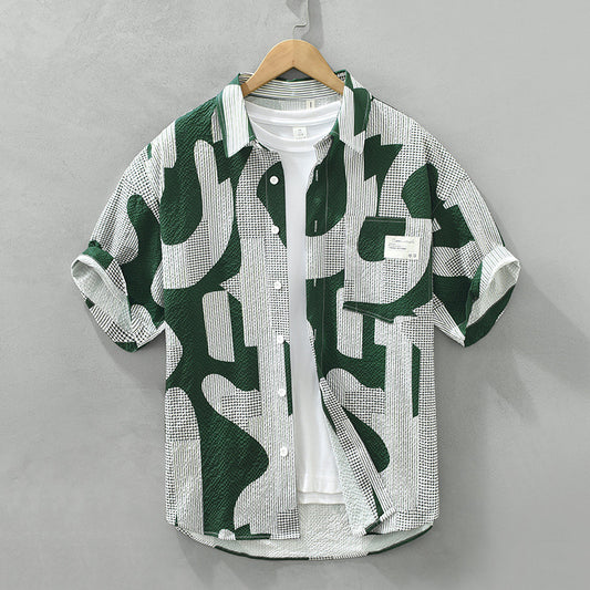 Just Arrived at Buy Center: Men's Fashion Personalized Printed Casual Short-sleeved Shirt Green