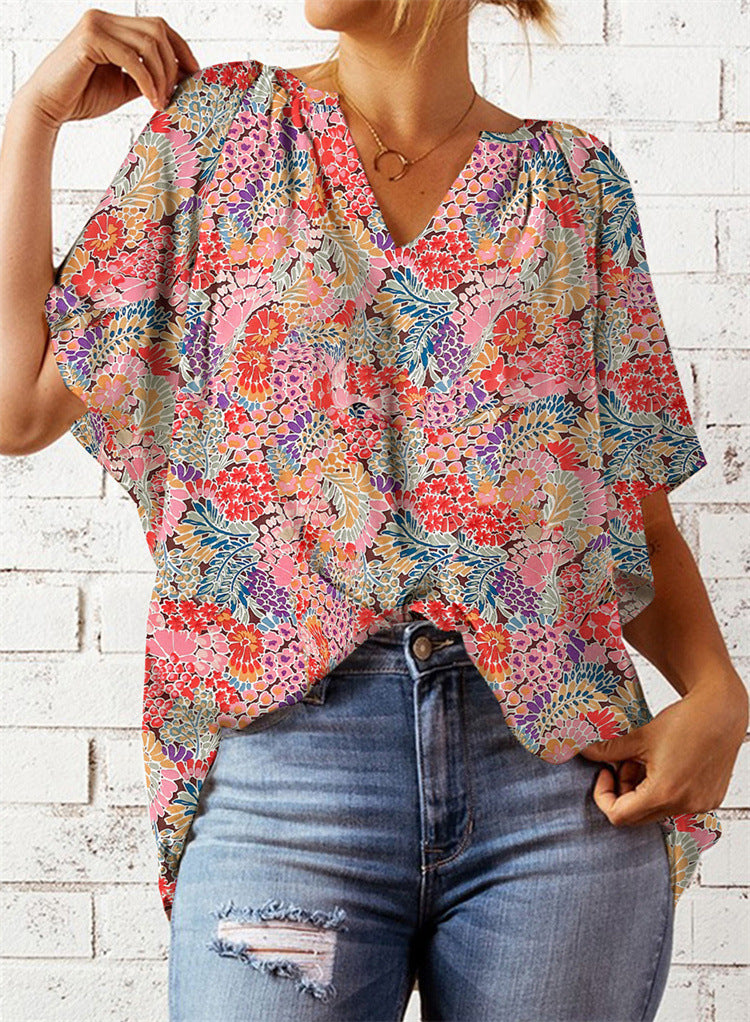 Buy Center Handpicked- Fashionable New Printed Loose-fitting Women's Top