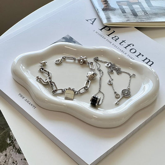 Just Arrived at Buy Center: Single-Layer Light Luxury Cloud Ceramic Jewelry Storage Tray