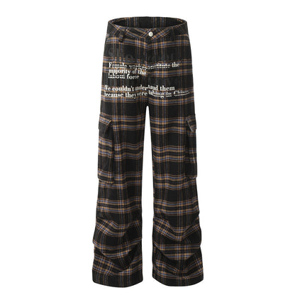 Just Arrived at Buy Center: Men's Retro Plaid Letters Printed Overalls Brown