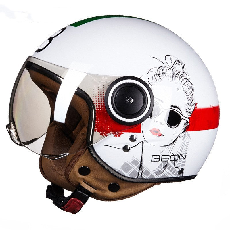 Fresh Arrivals at Buy Center: Battery Car Half Helmet Lightweight Semi-covered Retro Bright White Green Red Girl