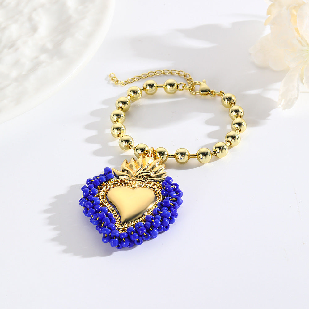 Retro Small Rice-shaped Beads Hand-woven Heart Bracelet Buy Center