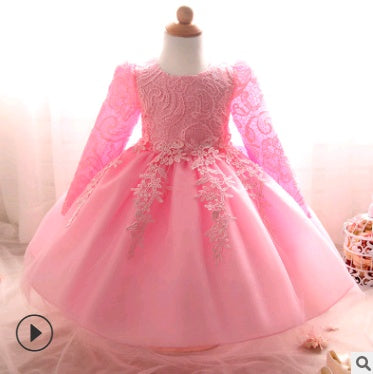 Long-sleeved girls dress rose children's wedding dress skirt Buy Center