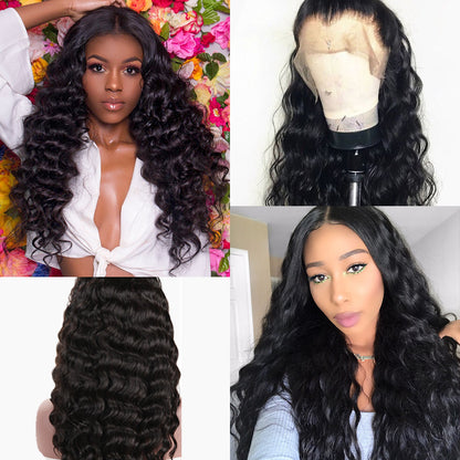 Chemical fiber front lace black small curly wig