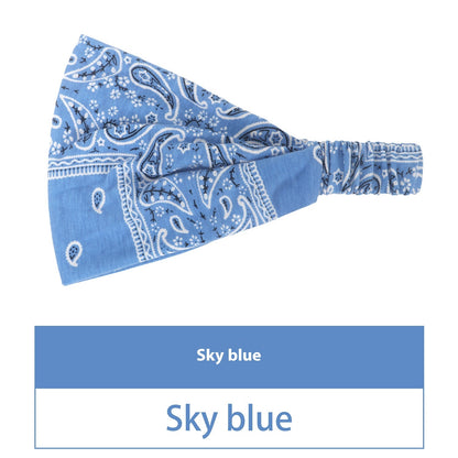 New Women's Hair Band European And American Bohemian Style Elastic Elastic Band Paisley Sky Blue