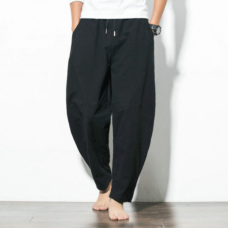 Pantalon sarouel ample en coton et lin de style ethnique hip-hop